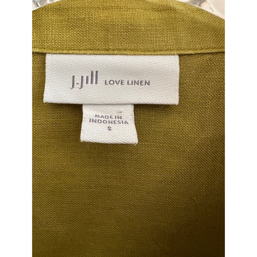 J. Jill Love Linen Olive Green Button Down Shirt Roll Tab Sleeve Moss Small - Picture 4 of 4